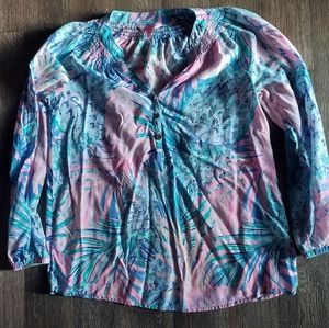 Lilly Pulitzer Womens Top Elsa Floral Ocean Beach V-Neck Silk Blouse XS